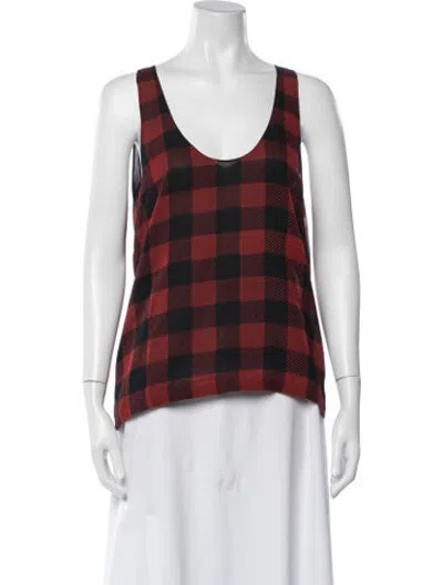 Pre-owned Barbara Bui Silk Plaid Print Top In Blue