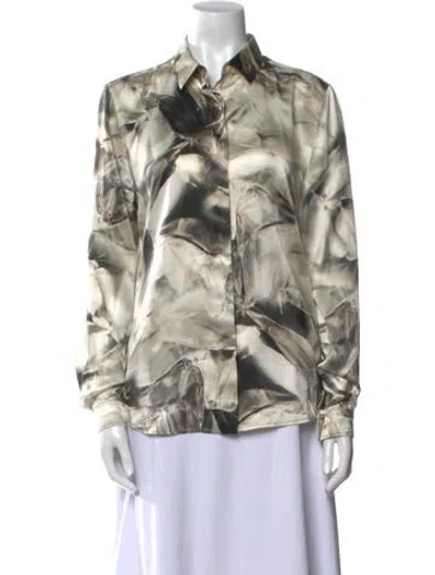 Pre-owned Barbara Bui Silk Printed Button-up Top In Neutral
