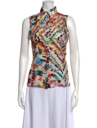 Pre-owned Barbara Bui Silk Printed Top In White