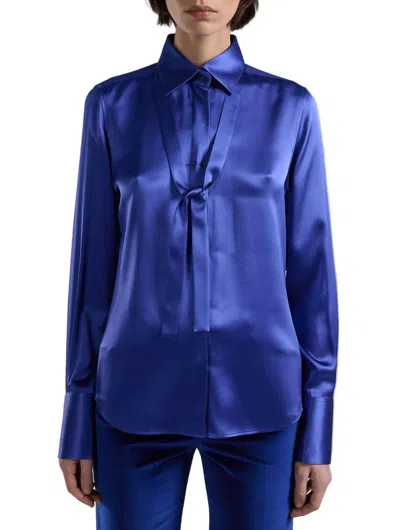 Barbara Bui Silk Satin Lavallière Shirt In Royal Blue