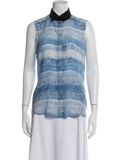 Pre-owned Barbara Bui Silk Striped Button-up Top In Blue