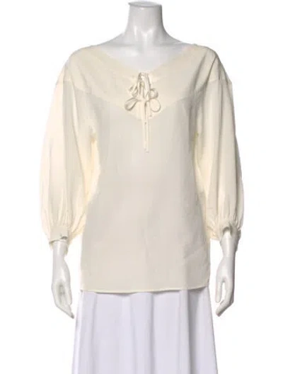 Pre-owned Barbara Bui Silk Tie Neck Blouse In White