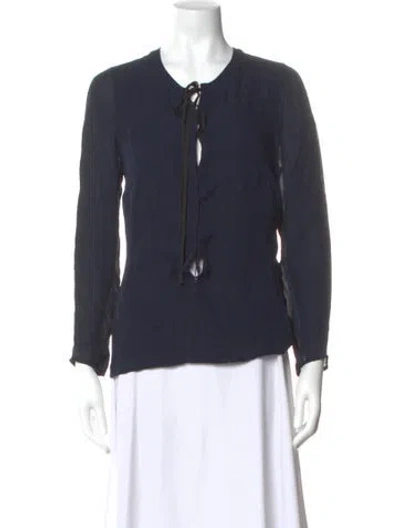Pre-owned Barbara Bui Silk Tie Neck Top In Blue