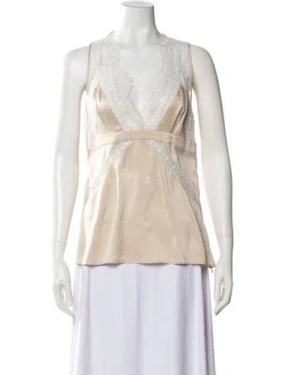 Pre-owned Barbara Bui Silk V-neck Top In Neutral