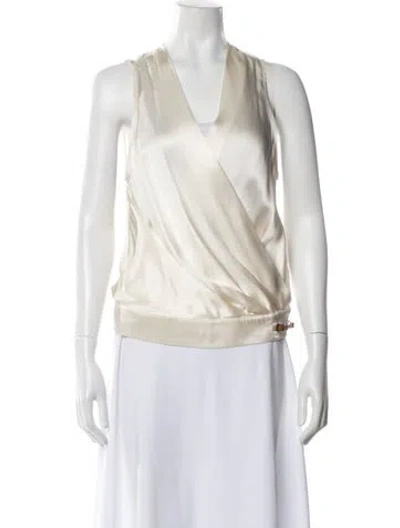 Pre-owned Barbara Bui Silk V-neck Top In White