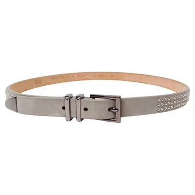 Pre-owned Barbara Bui Skinny Grey Leather Suede Silver-tone Studded Belt In Gray