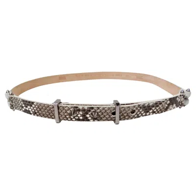 Pre-owned Barbara Bui Skinny Snakeskin White Leather Belt With Silver-tone Studs