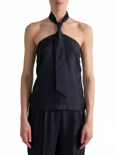 Barbara Bui Striped Printed Tie Top In Navy In Black
