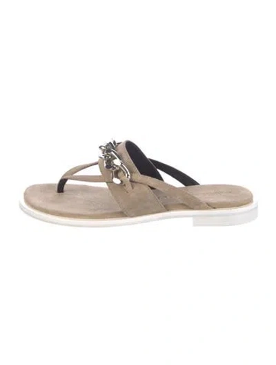 Pre-owned Barbara Bui Suede Chain-link Accents Slides In Neutral