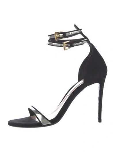 Pre-owned Barbara Bui Suede Leather Trim Embellishment Sandals In Black