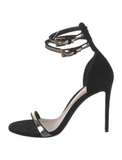 Pre-owned Barbara Bui Suede Leather Trim Embellishment Sandals In Black