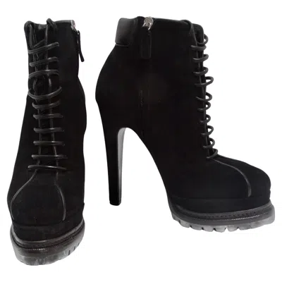 Pre-owned Barbara Bui Suede Platform Lace Up Boots In Black