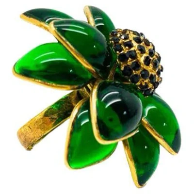 Pre-owned Barbara Bui Vintage  By Maison Gripoix Poured Emerald Glass Ring 1990s In Green