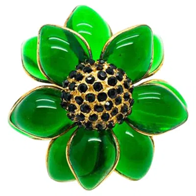 Pre-owned Barbara Bui Vintage  Maison Gripoix Poured Emerald Glass Ring 1990s In Green