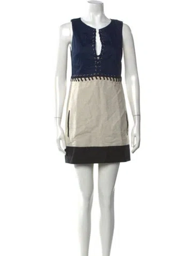 Pre-owned Barbara Bui V-neck Mini Dress W/ Tags In Blue