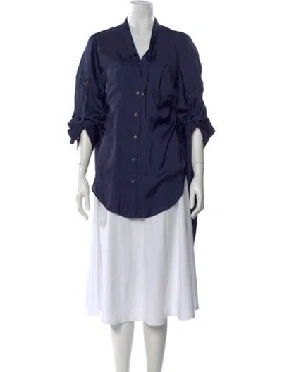 Pre-owned Barbara Bui V-neck Three-quarter Sleeve Blouse In Blue