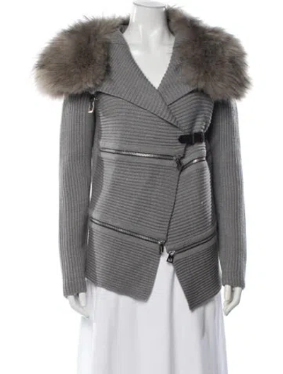 Pre-owned Barbara Bui Wool Biker Jacket In Gray