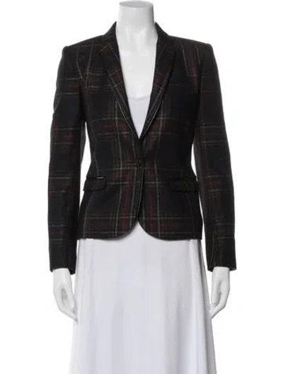 Pre-owned Barbara Bui Wool Plaid Print Blazer In Blue