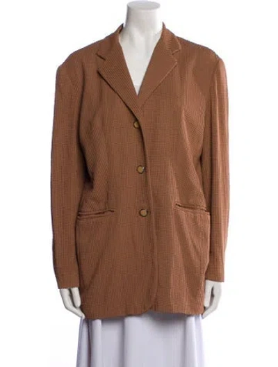 Pre-owned Barbara Bui Wool Plaid Print Blazer In Brown
