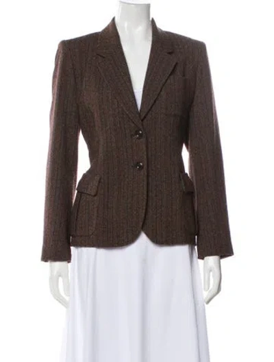 Pre-owned Barbara Bui Wool Plaid Print Blazer In Brown