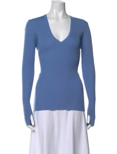 Pre-owned Barbara Bui Wool V-neck Top In Blue