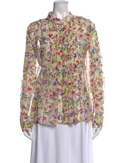 Pre-owned Barbara Lohmann Floral Print Long Sleeve Blouse In Neutrals