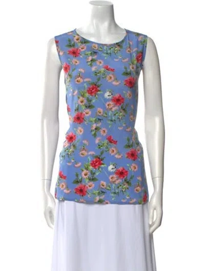 Pre-owned Barbara Lohmann Silk Floral Print Top In Blue