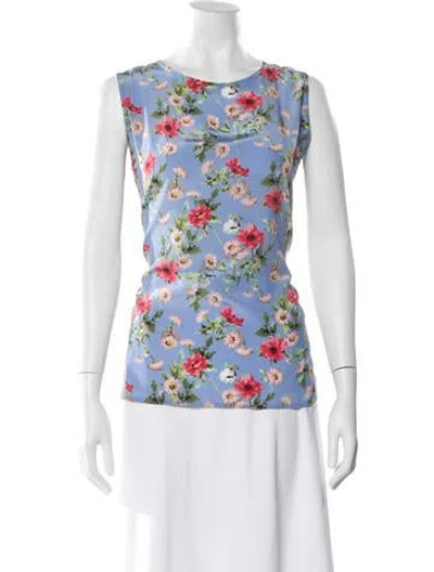 Pre-owned Barbara Lohmann Silk Floral Print Top W/ Tags In Blue