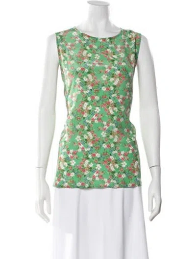 Pre-owned Barbara Lohmann Silk Floral Print Top W/ Tags In Green