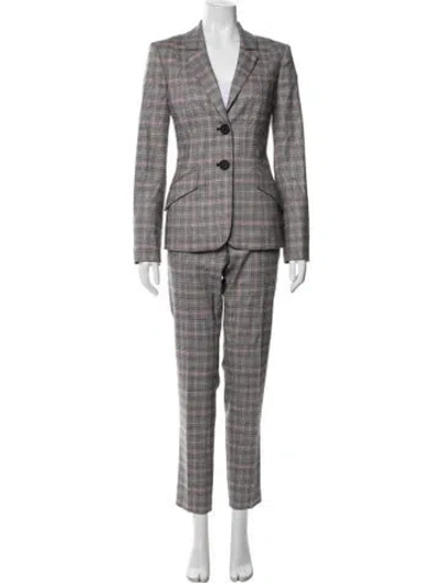 Pre-owned Barbara Lohmann Virgin Wool Plaid Print Pantsuit In Gray