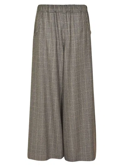 Barbara Tani Wide-leg Wool Trousers With Classic Check Pattern In Brown