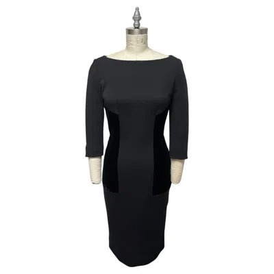 Pre-owned Barbara Tfank Charcoal French Wool Jersey Sheath Dress With Black Velvet Insets