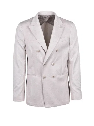 Barbati Beige Viscose Polyester Elastane Double-breasted Jacket In Gray