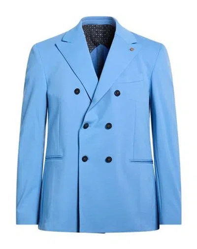 Barbati Man Blazer Azure Size 44 Cotton, Polyamide, Elastane In Blue