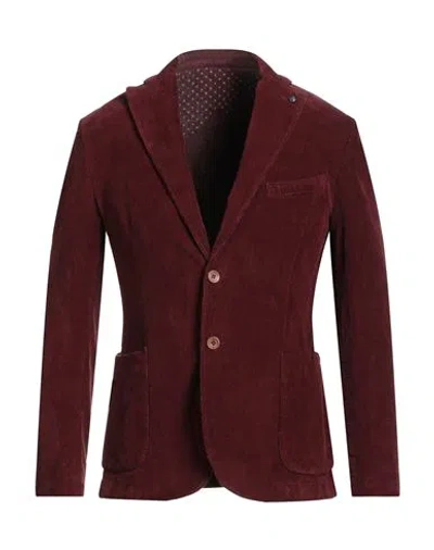 Barbati Man Blazer Burgundy Size 38 Cotton, Elastane In Red