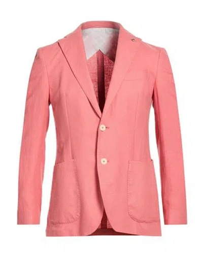 Barbati Man Blazer Coral Size 44 Linen, Viscose In Pink