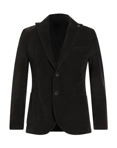 Barbati Man Blazer Dark Brown Size 36 Cotton, Elastane