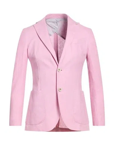 Barbati Man Blazer Pink Size 38 Linen, Viscose