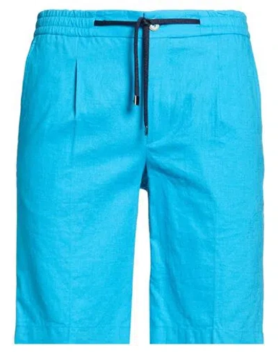 Barbati Man Shorts & Bermuda Shorts Azure Size 34 Linen, Viscose In Blue