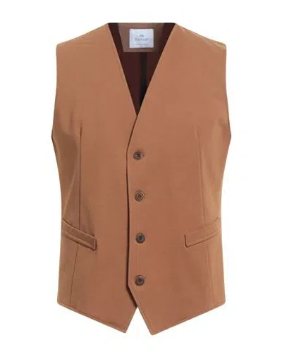 Barbati Man Tailored Vest Camel Size 36 Cotton, Polyamide, Elastane In Brown