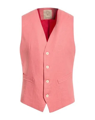 Barbati Man Tailored Vest Coral Size 38 Linen, Viscose In Pink