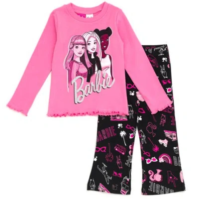 Barbie Kids'  Long Sleeve T-shirt & Flare Pants Set In Pink