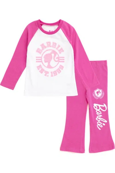 Barbie Kids'  2-piece Long Sleeve Tee And Flare Pants Set In Pink
