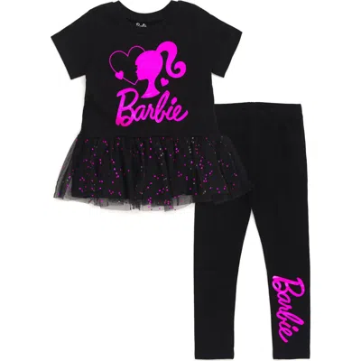 Barbie Kids'  2-piece Peplum Tee And Leggings Set In Black