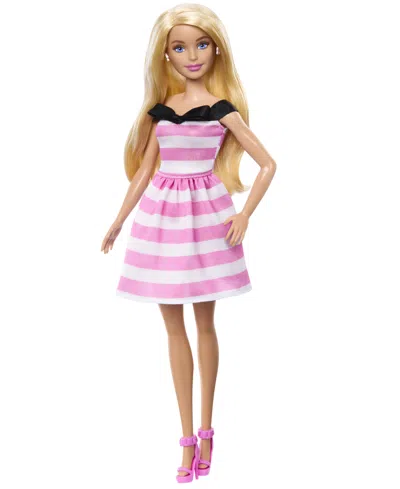 Barbie Kids' 65th Anniversary Fashion Doll With Blonde Hair, Pink Striped Dress And Accessories