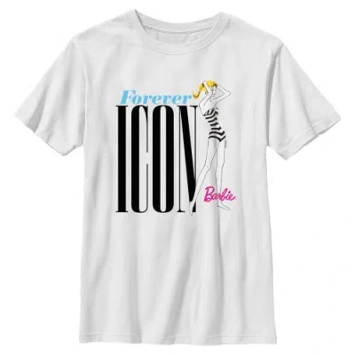 Barbie Kids'  Boys' Striped Swimsuit Forever Icon Graphic Short Sleeve T-shirt In White