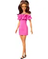 BARBIE FASHIONISTAS DOLL 217 WITH BROWN WAVY HAIR AND PINK DRESS, 65TH ANNIVERSARY