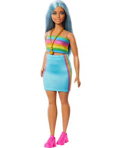 Barbie Fashionistas Doll 218 With Blue Hair, Rainbow Top And Teal Skirt, 65th Anniversary In Multi
