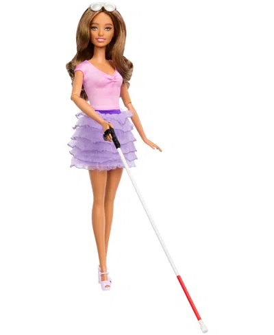Barbie Kids' Fashionistas Doll Brown Hair & Eyes-blind Doll With Cane And Sunglasses In Multi-color