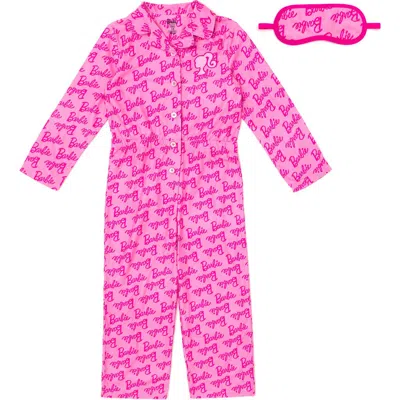 Barbie Kids'  Fleece One Piece Pajama And Sleep Mask Set In Pink
